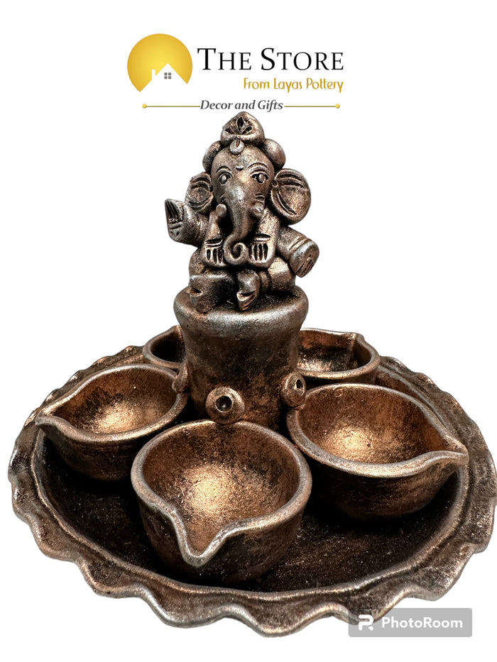 Clay Metallic Diya Ganesh