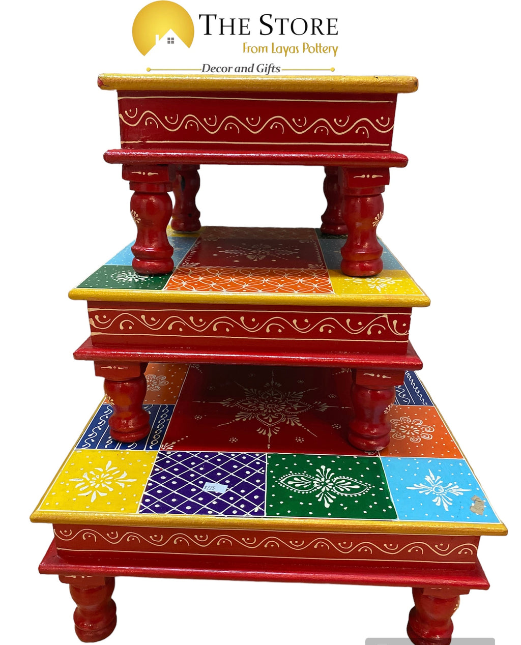 Wooden Bajot with Colored Stool Square