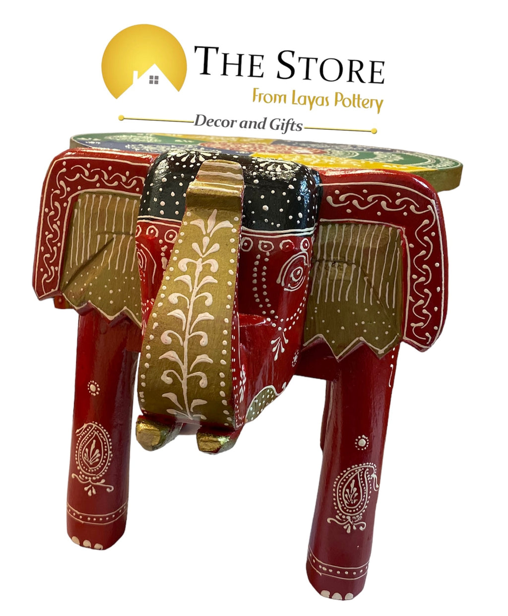 Wooden Bajot with colored elephant head