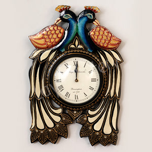 Wooden Double Opposite Facing Peacock Clock