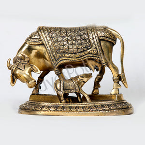 Brass Kamadhenu Cow Calf Statue