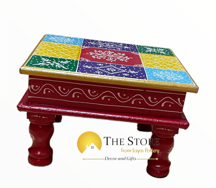 Wooden Bajot with Colored Stool Square