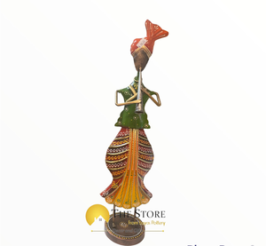 Indian Standing Musician Playing wind instrument Wrought Iron Metal Colorful - Unique Home Decor