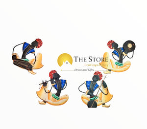 Indian Musicians Playing Instruments Wrought Iron Metal Colorful - Unique Home Decor Set of four