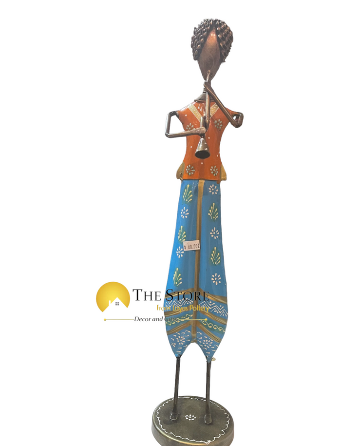 Indian Standing Musician Playing wind instrument Wrought Iron Metal Colorful - Table Top