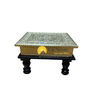 Wooden Bajot with Brass Fitted Golden Brass Stool Squaresx