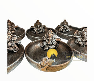 Clay Metallic Boat Ganesha